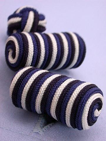 W.H Taylor shirtmakers Navy White & Blue Knotted Barrel Cufflinks