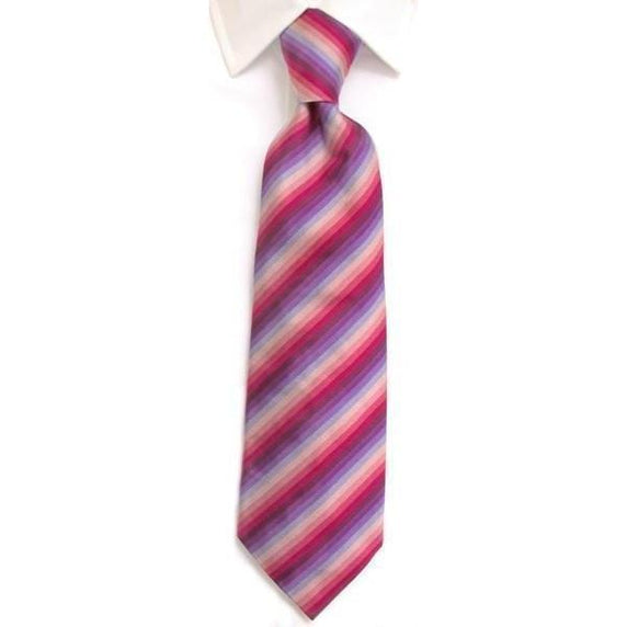 W.H Taylor shirtmakers Handmade Mauve and Cerise Rainbow Stripe Silk Tie